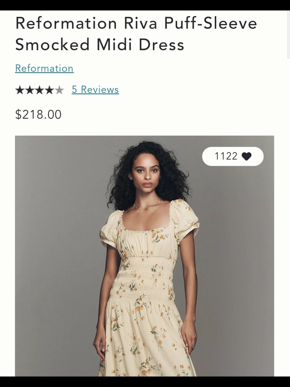 Reformation Riva Puff-Sleeve Smocked Midi Dress in Cream Floral